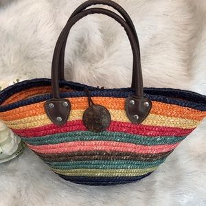 Cute rainbow stripe woven paper shoulder bag